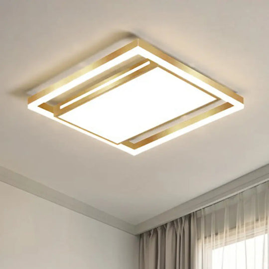 Gold Flushmount Light: Simple Living Room Ceiling Fixture With Acrylic Rectangle Shade / 16’ White