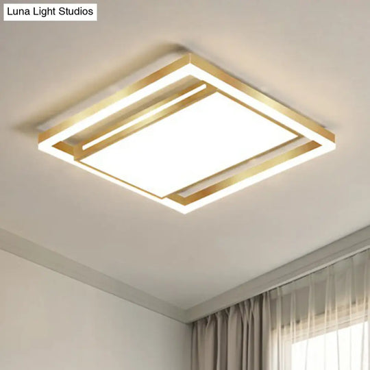 Gold Flushmount Light: Simple Living Room Ceiling Fixture With Acrylic Rectangle Shade / 16 White