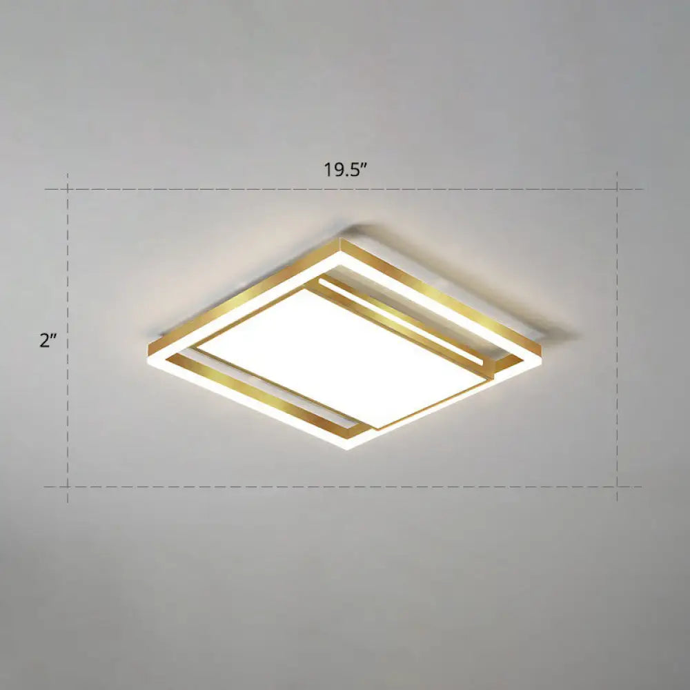 Gold Flushmount Light: Simple Living Room Ceiling Fixture With Acrylic Rectangle Shade / 19.5’ White