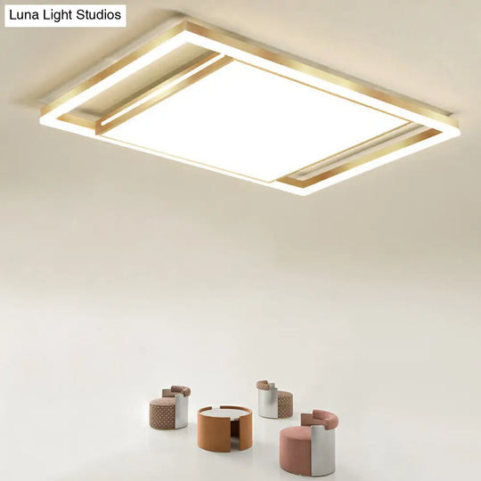 Gold Flushmount Light: Simple Living Room Ceiling Fixture With Acrylic Rectangle Shade