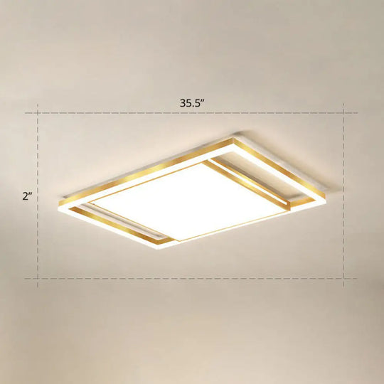 Gold Flushmount Light: Simple Living Room Ceiling Fixture With Acrylic Rectangle Shade / 35.5’ Warm