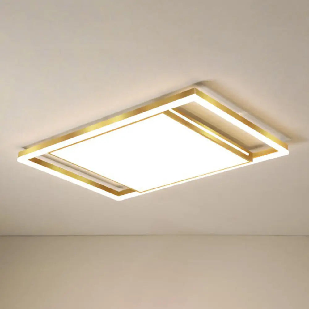 Gold Flushmount Light: Simple Living Room Ceiling Fixture With Acrylic Rectangle Shade / 43’ Warm