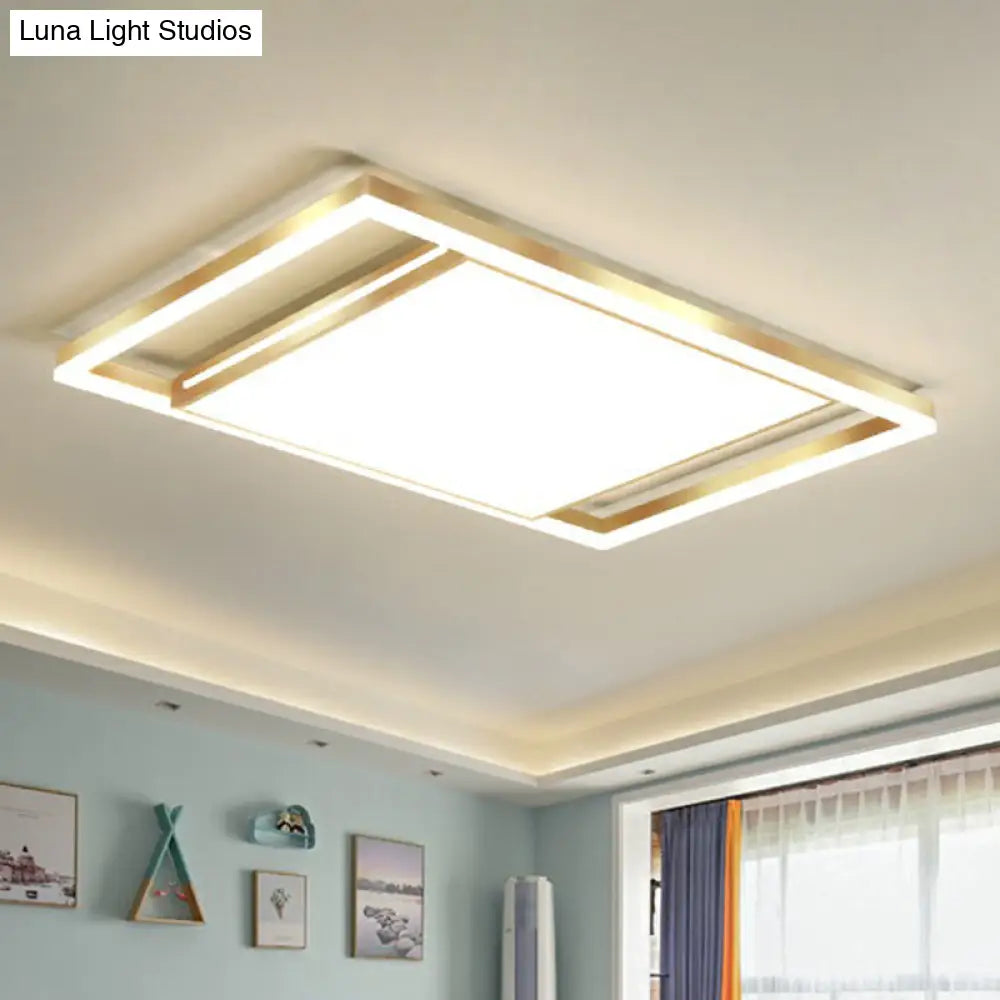 Gold Flushmount Light: Simple Living Room Ceiling Fixture With Acrylic Rectangle Shade