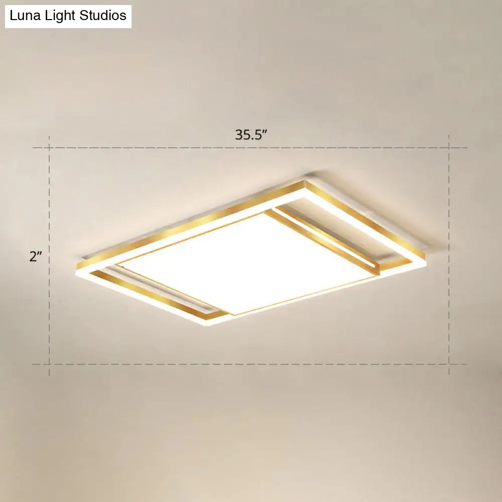 Gold Flushmount Light: Simple Living Room Ceiling Fixture With Acrylic Rectangle Shade / 35.5 Warm