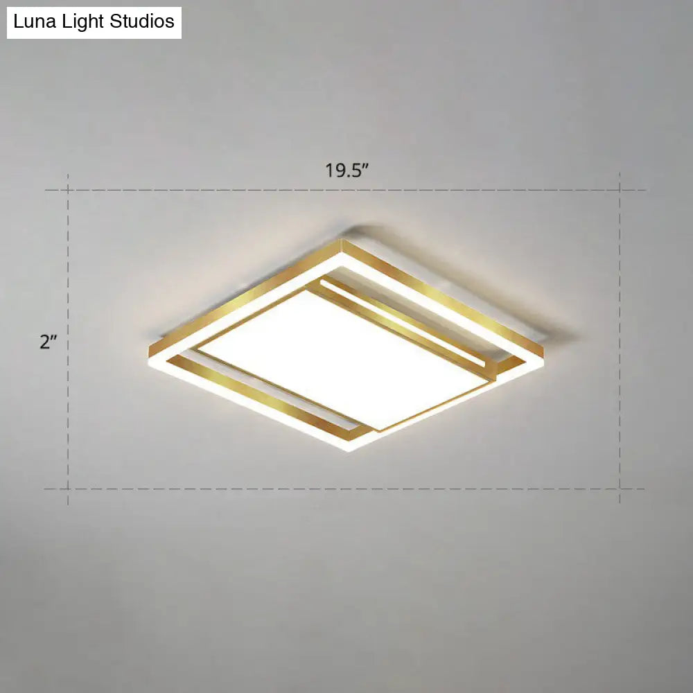 Gold Flushmount Light: Simple Living Room Ceiling Fixture With Acrylic Rectangle Shade / 19.5 White