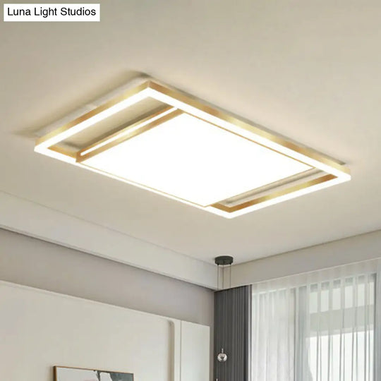 Gold Flushmount Light: Simple Living Room Ceiling Fixture With Acrylic Rectangle Shade