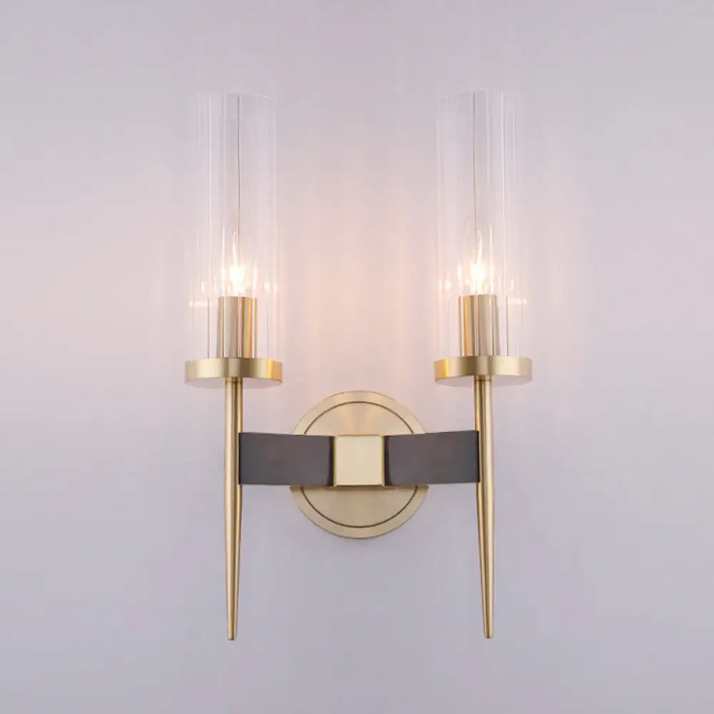 Gold Fluted Glass Wall Mount Lamp - Simple Cylinder Light Fixture 2 / Brass