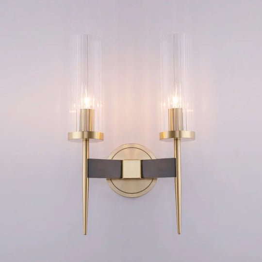 Gold Fluted Glass Wall Mount Lamp - Simple Cylinder Light Fixture 2 / Brass