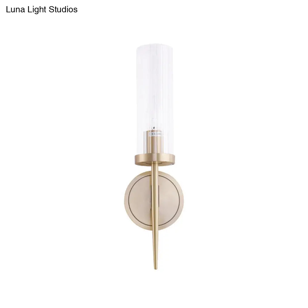 Gold Fluted Glass Wall Mount Lamp - Simple Cylinder Light Fixture