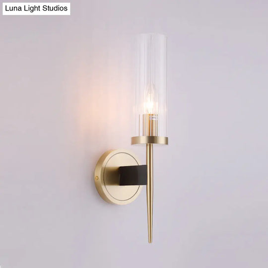 Gold Fluted Glass Wall Mount Lamp - Simple Cylinder Light Fixture