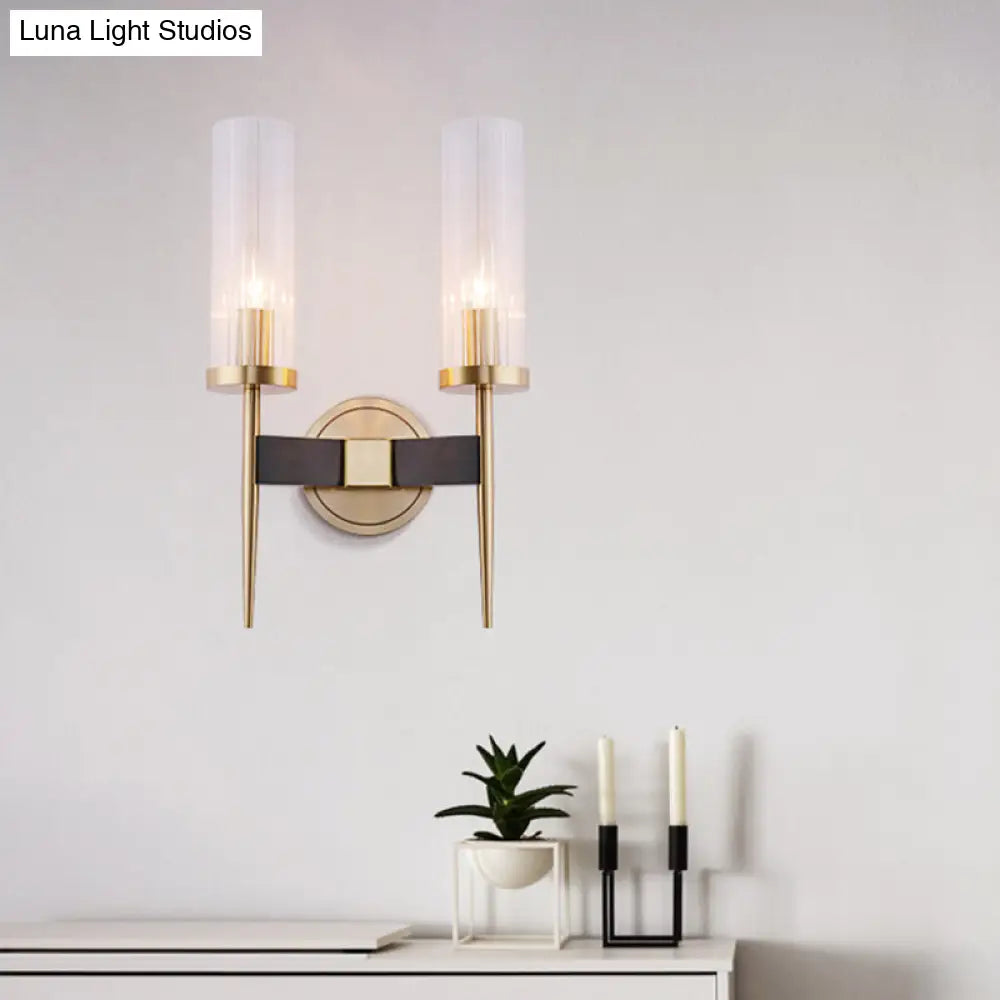 Gold Fluted Glass Wall Mount Lamp - Simple Cylinder Light Fixture