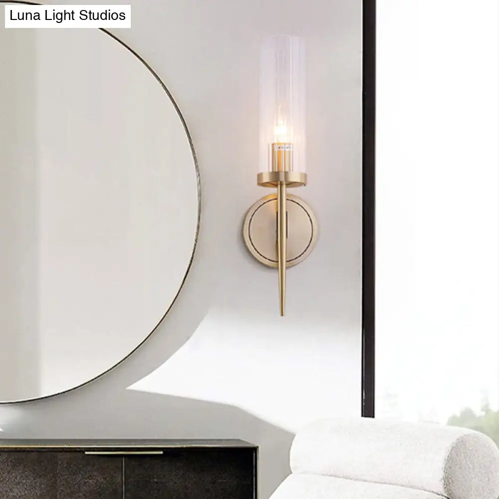 Gold Fluted Glass Wall Mount Lamp - Simple Cylinder Light Fixture