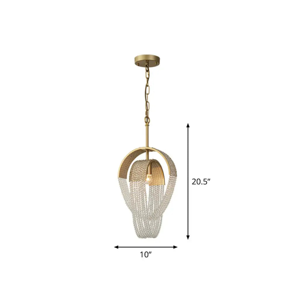 Gold Fringed Crystal Pendant Light – Contemporary Dining Room Fixture 1 /