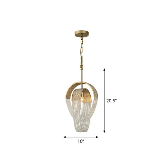 Gold Fringed Crystal Pendant Light – Contemporary Dining Room Fixture 1 /