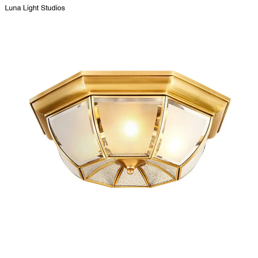 Gold Frost Glass Flush Mount Ceiling Light With Simplicity Polyhedron Design