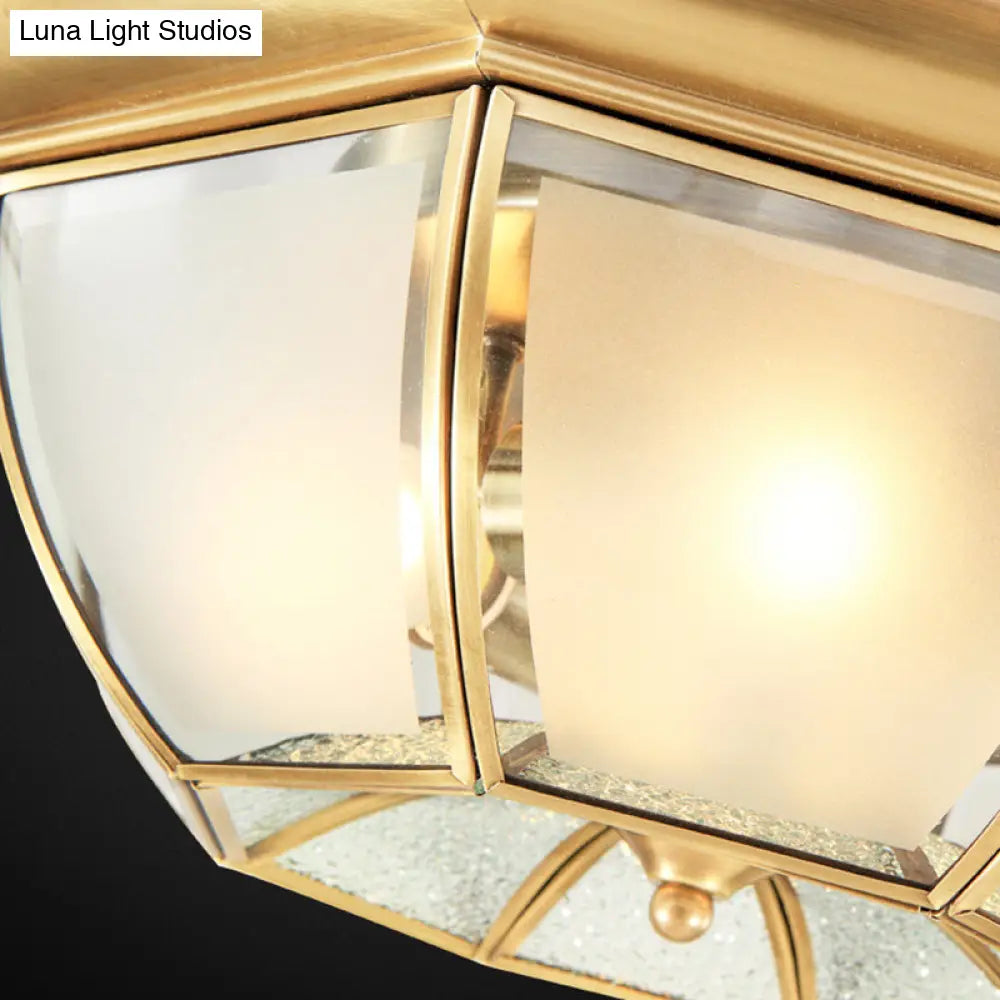 Gold Frost Glass Flush Mount Ceiling Light With Simplicity Polyhedron Design