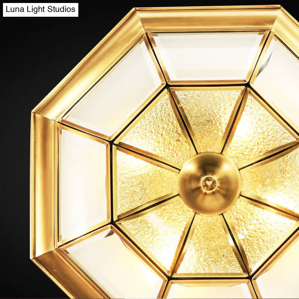 Gold Frost Glass Flush Mount Ceiling Light With Simplicity Polyhedron Design