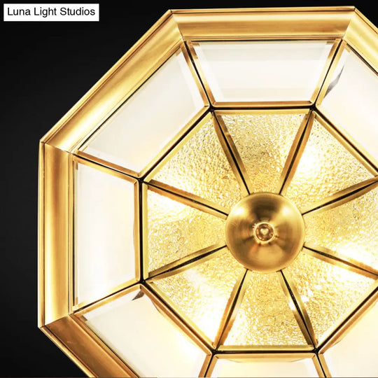 Gold Frost Glass Flush Mount Ceiling Light With Simplicity Polyhedron Design