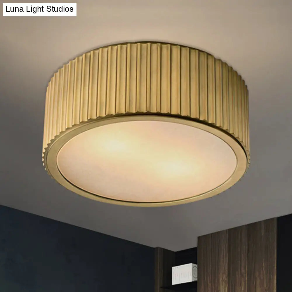 Gold Frosted Glass Ceiling Fixture - 3-Bulb Circular Flush Mount Recessed Lighting 12/16 Wide / 12
