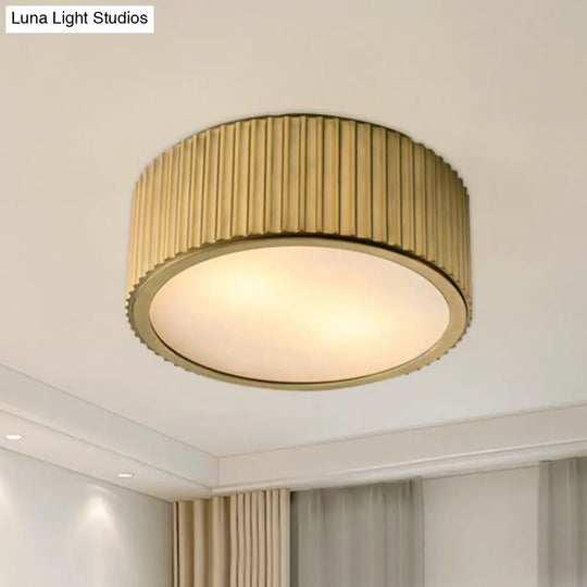 Gold Frosted Glass Ceiling Fixture - 3-Bulb Circular Flush Mount Recessed Lighting 12’/16’ Wide