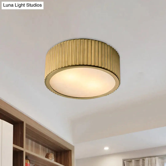 Gold Frosted Glass Ceiling Fixture - 3-Bulb Circular Flush Mount Recessed Lighting 12’/16’ Wide