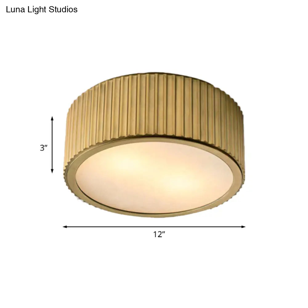 Gold Frosted Glass Ceiling Fixture - 3-Bulb Circular Flush Mount Recessed Lighting 12/16 Wide