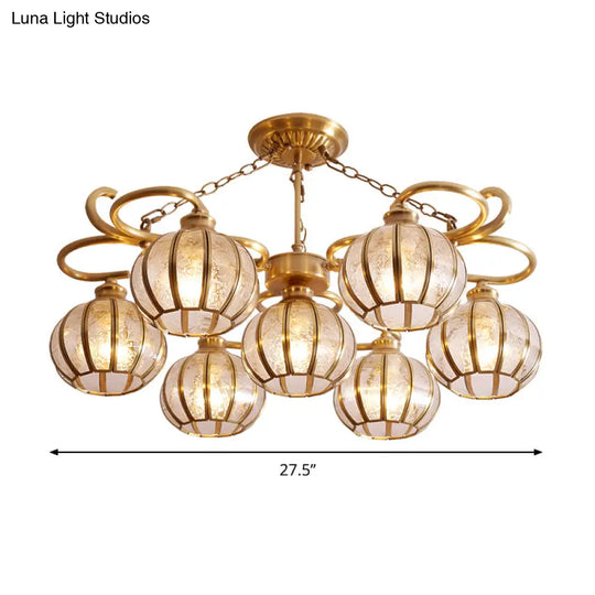 Gold Frosted Glass Ceiling Lamp: 7 Head Globe Semi Flush Light Traditional Design