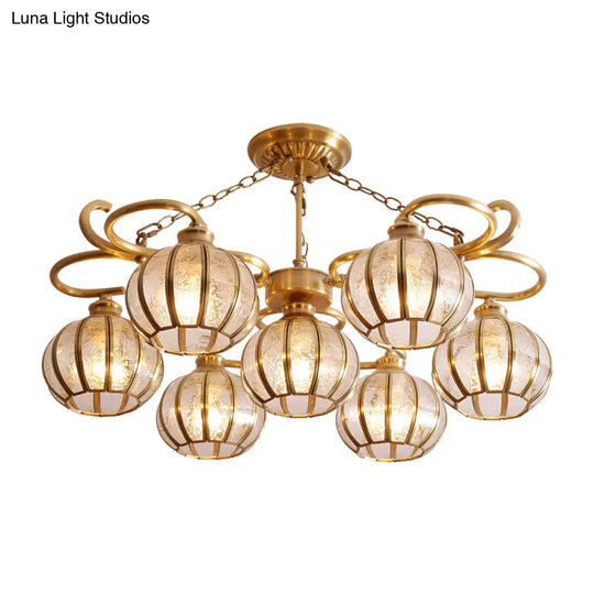 Gold Frosted Glass Ceiling Lamp: 7 Head Globe Semi Flush Light Traditional Design