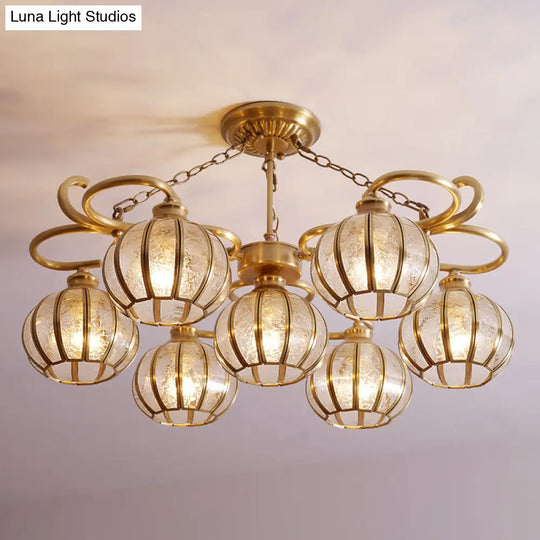 Gold Frosted Glass Ceiling Lamp: 7 Head Globe Semi Flush Light Traditional Design