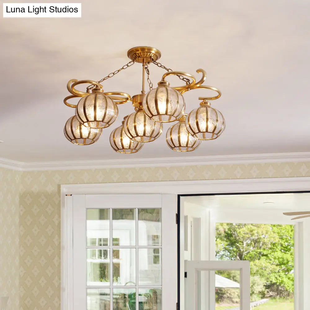 Gold Frosted Glass Ceiling Lamp: 7 Head Globe Semi Flush Light Traditional Design