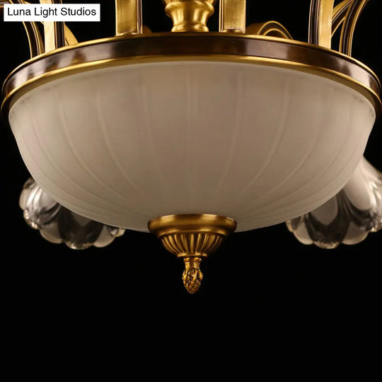 Gold Frosted Glass Flower Chandelier - Colonial Style Suspension Light