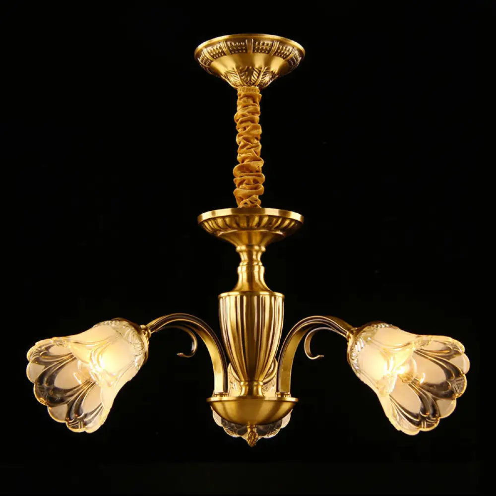 Gold Frosted Glass Flower Chandelier - Colonial Style Suspension Light 3 /