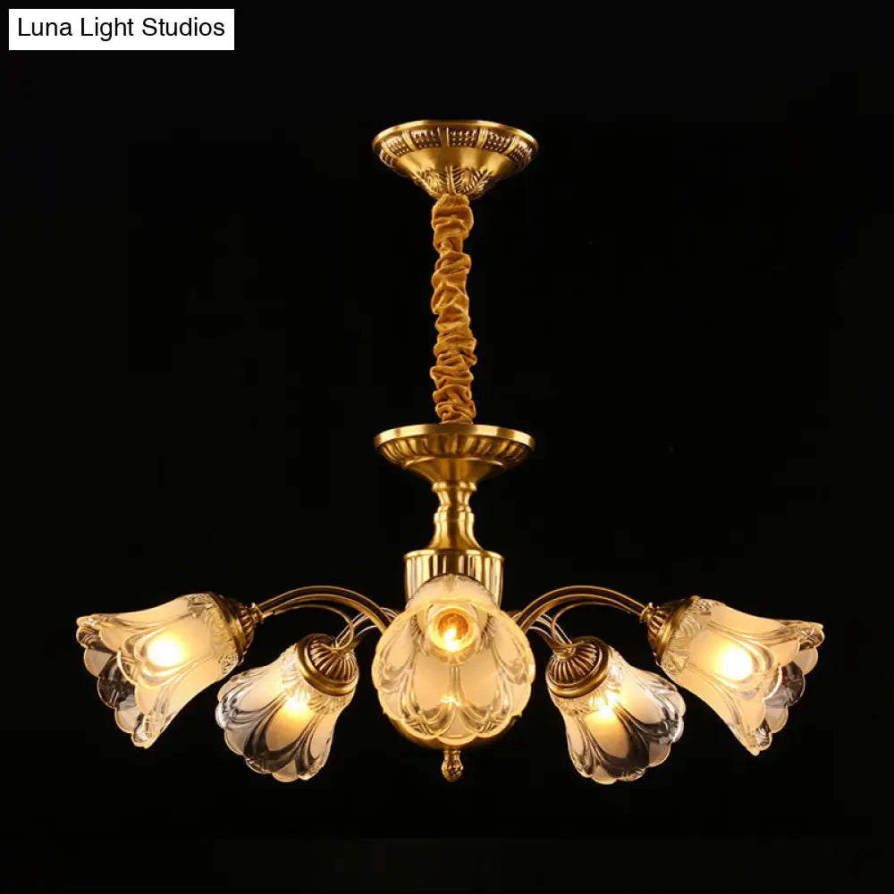 Gold Frosted Glass Flower Chandelier - Colonial Style Suspension Light