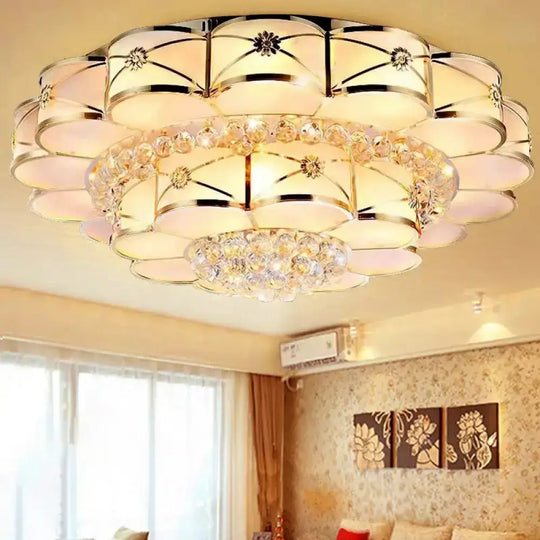 Gold Frosted Glass Flush Light Fixture For Traditional Bedrooms - Elegant Ceiling Lighting With