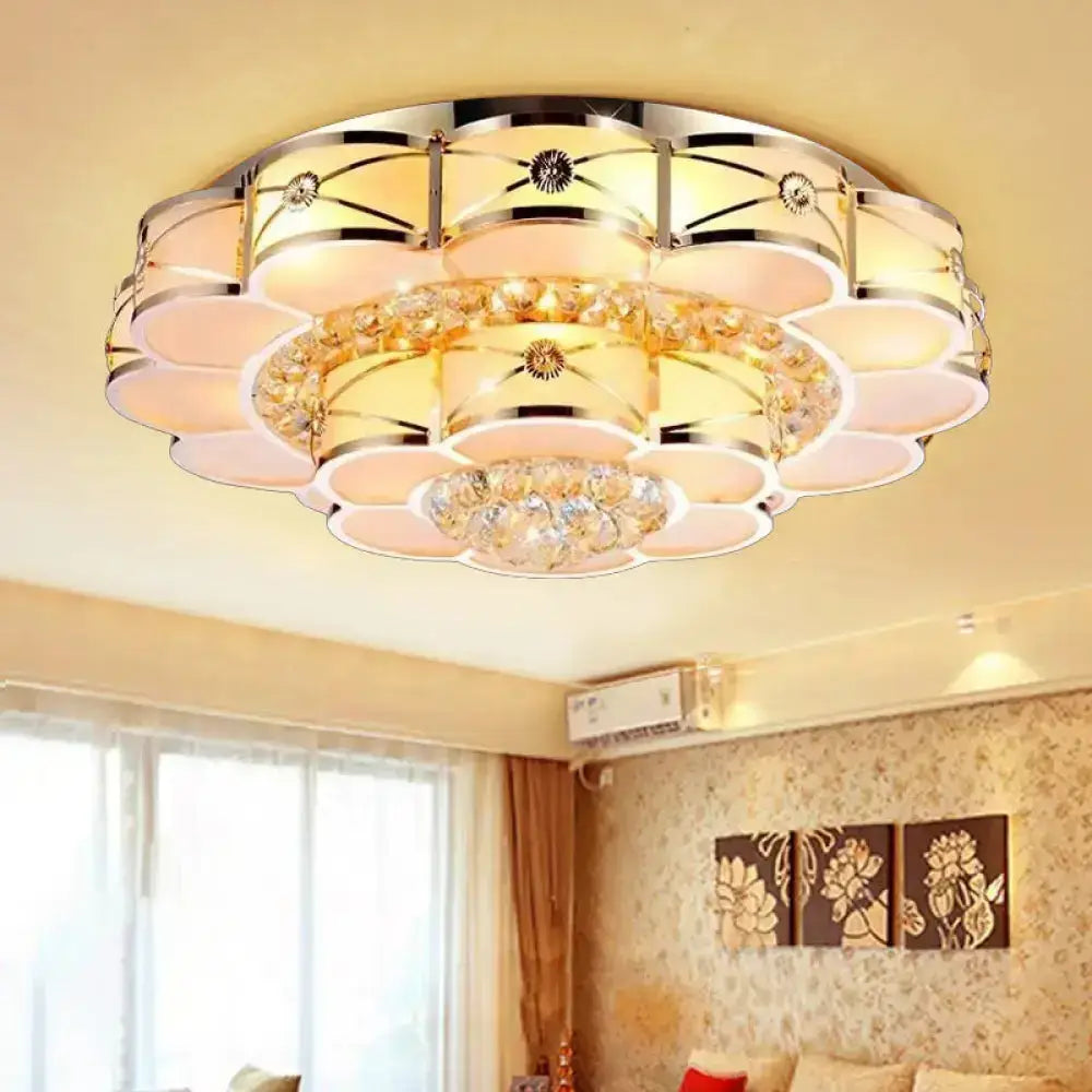 Gold Frosted Glass Flush Light Fixture For Traditional Bedrooms - Elegant Ceiling Lighting With