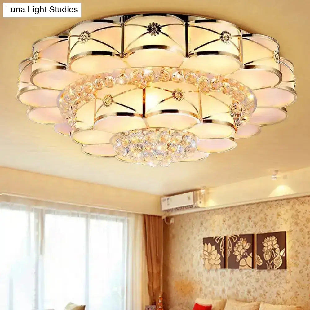 Gold Frosted Glass Flush Light Fixture For Traditional Bedrooms - Elegant Ceiling Lighting With