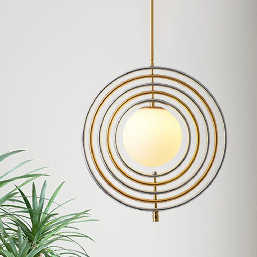 Gold Frosted Glass Orbit Pendant Light - Modern 1-Light Hanging Fixture For Dining Room With