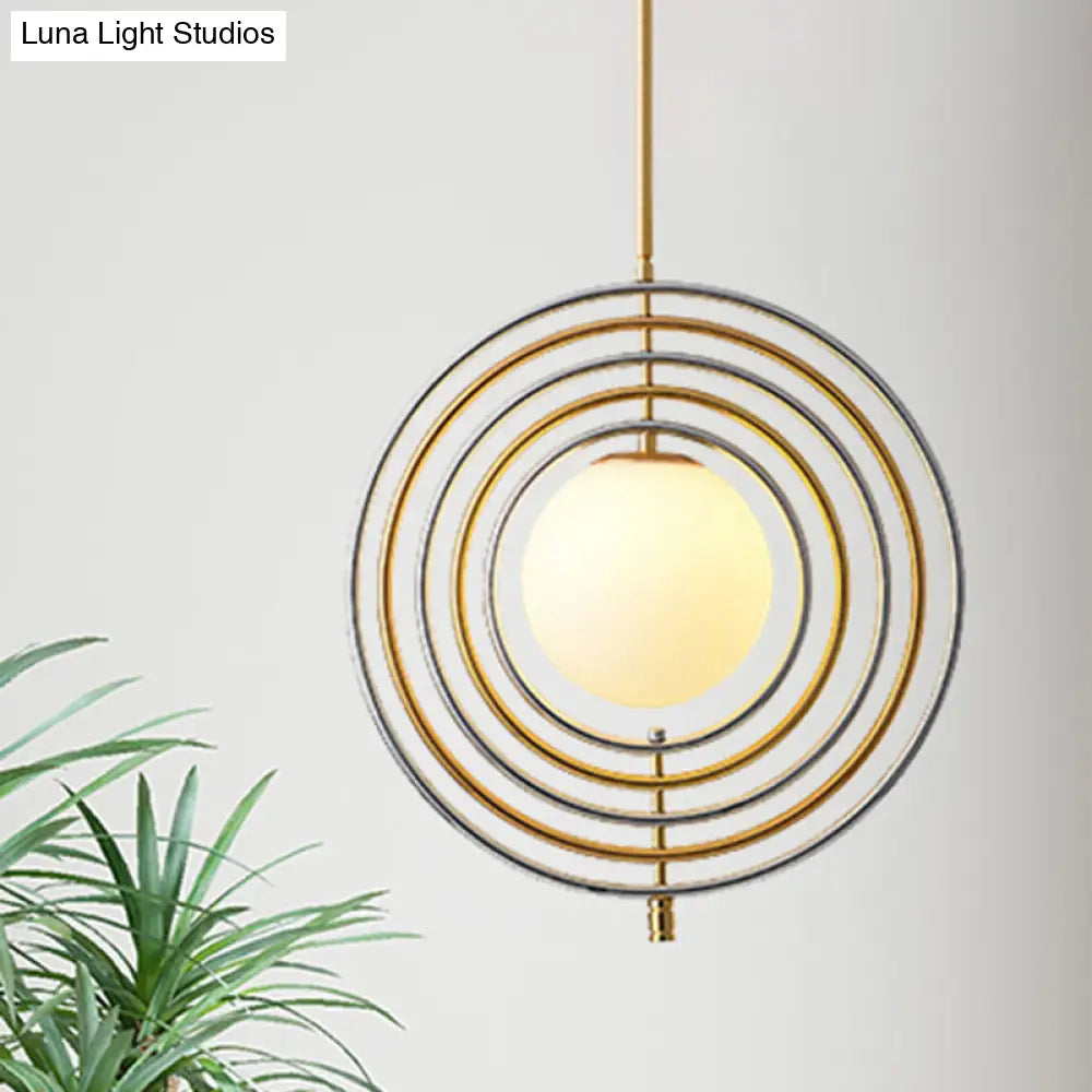 Modern Gold Frosted Glass Orbit Pendant Light With Concentric Rings - Dining Room Hanging / 14.5