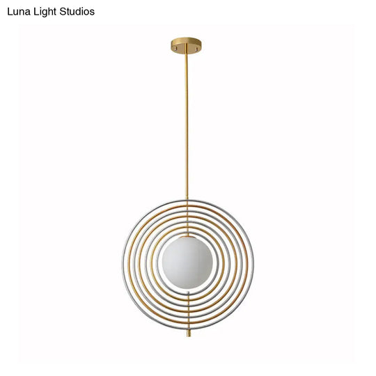 Modern Gold Frosted Glass Orbit Pendant Light With Concentric Rings - Dining Room Hanging