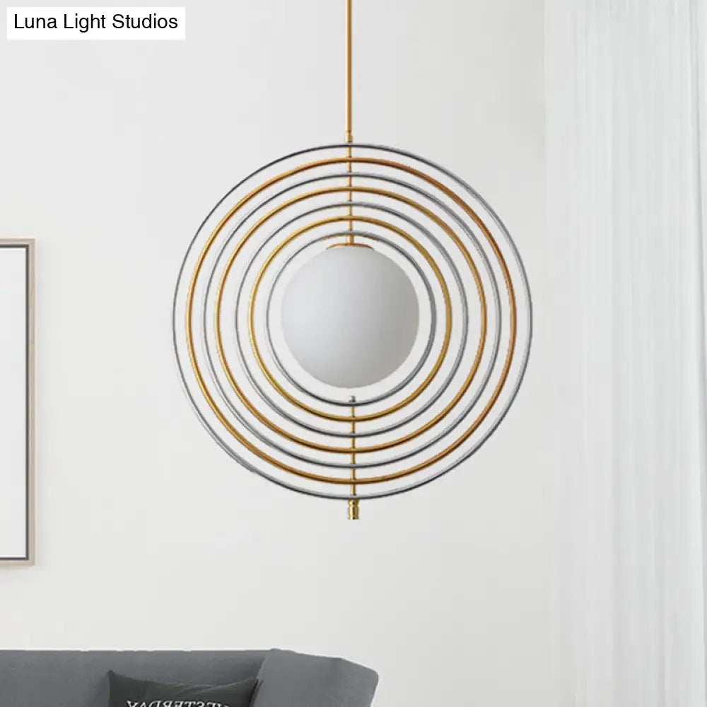 Gold Frosted Glass Orbit Pendant Light - Modern 1-Light Hanging Fixture For Dining Room With