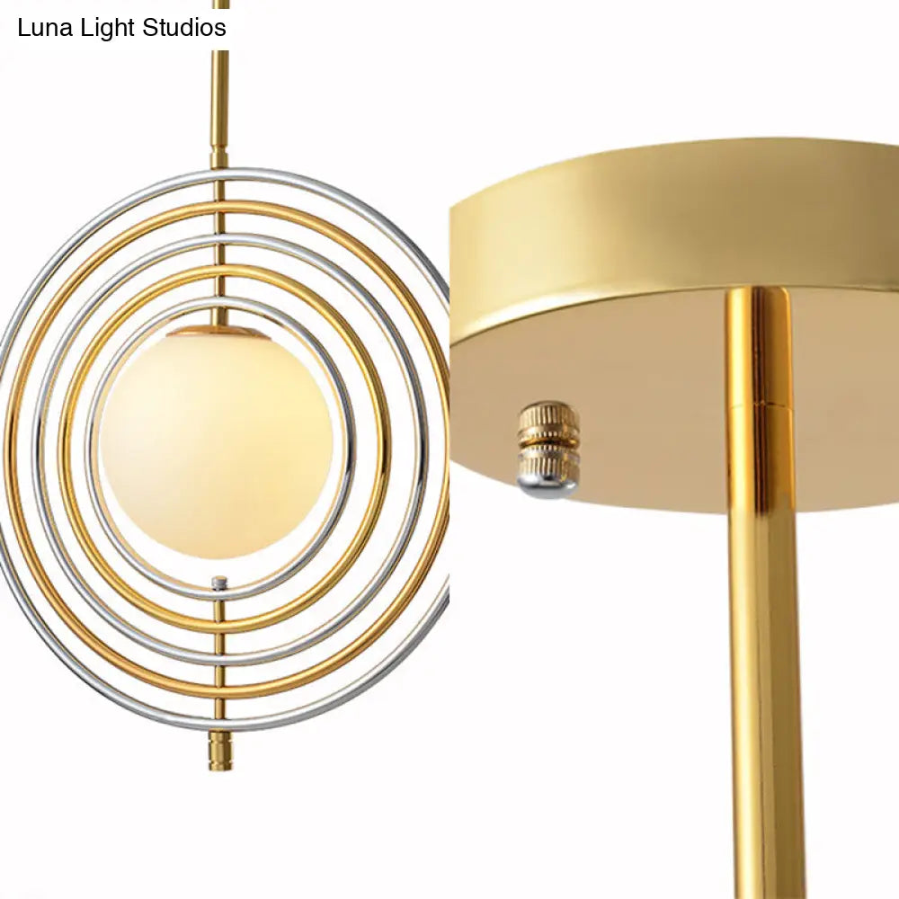 Gold Frosted Glass Orbit Pendant Light - Modern 1-Light Hanging Fixture For Dining Room With