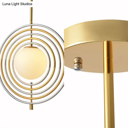 Gold Frosted Glass Orbit Pendant Light - Modern 1-Light Hanging Fixture For Dining Room With