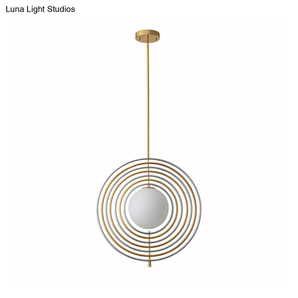 Gold Frosted Glass Orbit Pendant Light - Modern 1-Light Hanging Fixture For Dining Room With