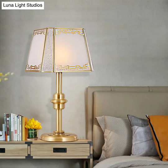 Gold Frosted Glass Trapezoid Table Lamp With Colonial 1-Head Bedside Night Light