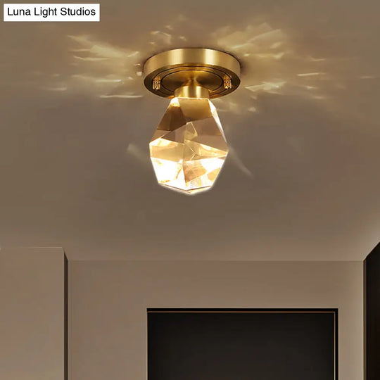 Gold Gem - Shaped Led Crystal Flush Mount Ceiling Light