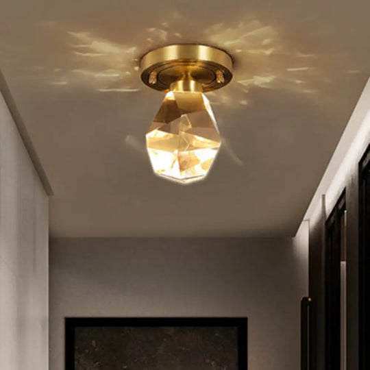 Gold Gem - Shaped Led Crystal Flush Mount Ceiling Light