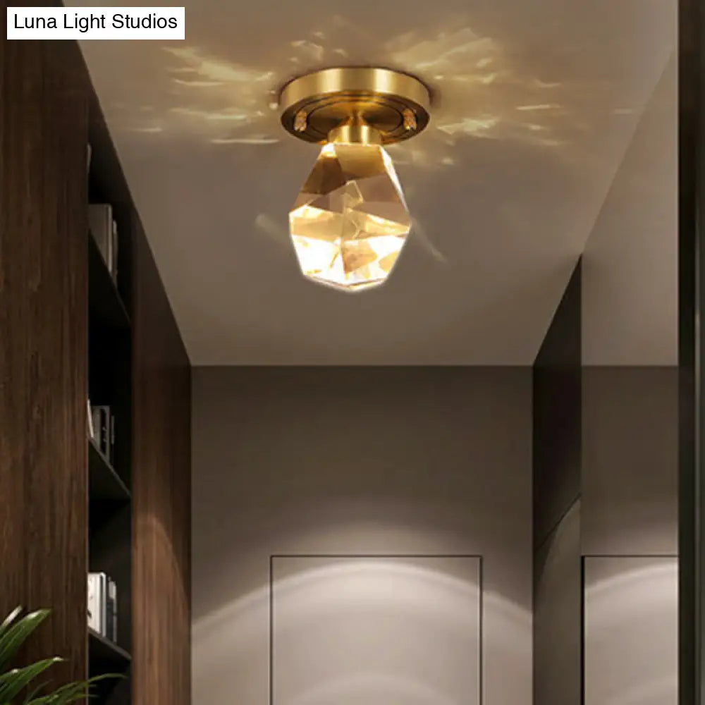 Gold Gem - Shaped Led Crystal Flush Mount Ceiling Light