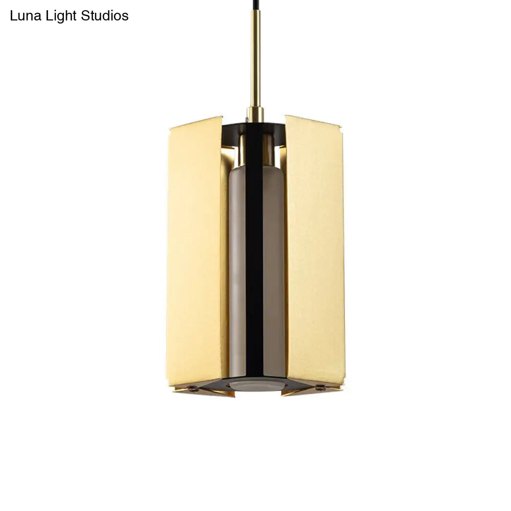 Gold Metal Geometric Bedside Pendant Light With Led Modern Hanging Lamp