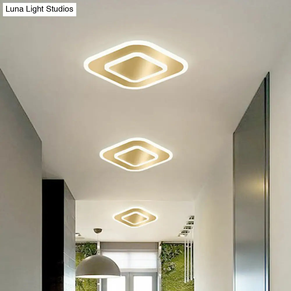 Gold Geometric Corridor Ceiling Light - Acrylic Led Flush Mount Fixture With Minimalistic Design