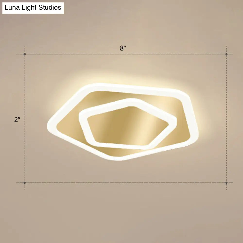 Gold Geometric Corridor Ceiling Light - Acrylic Led Flush Mount Fixture With Minimalistic Design /